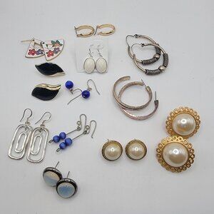 Lot‎ Of Vintage Gold And Silver Tone PIERCED Earrings Faux Pearl Etc